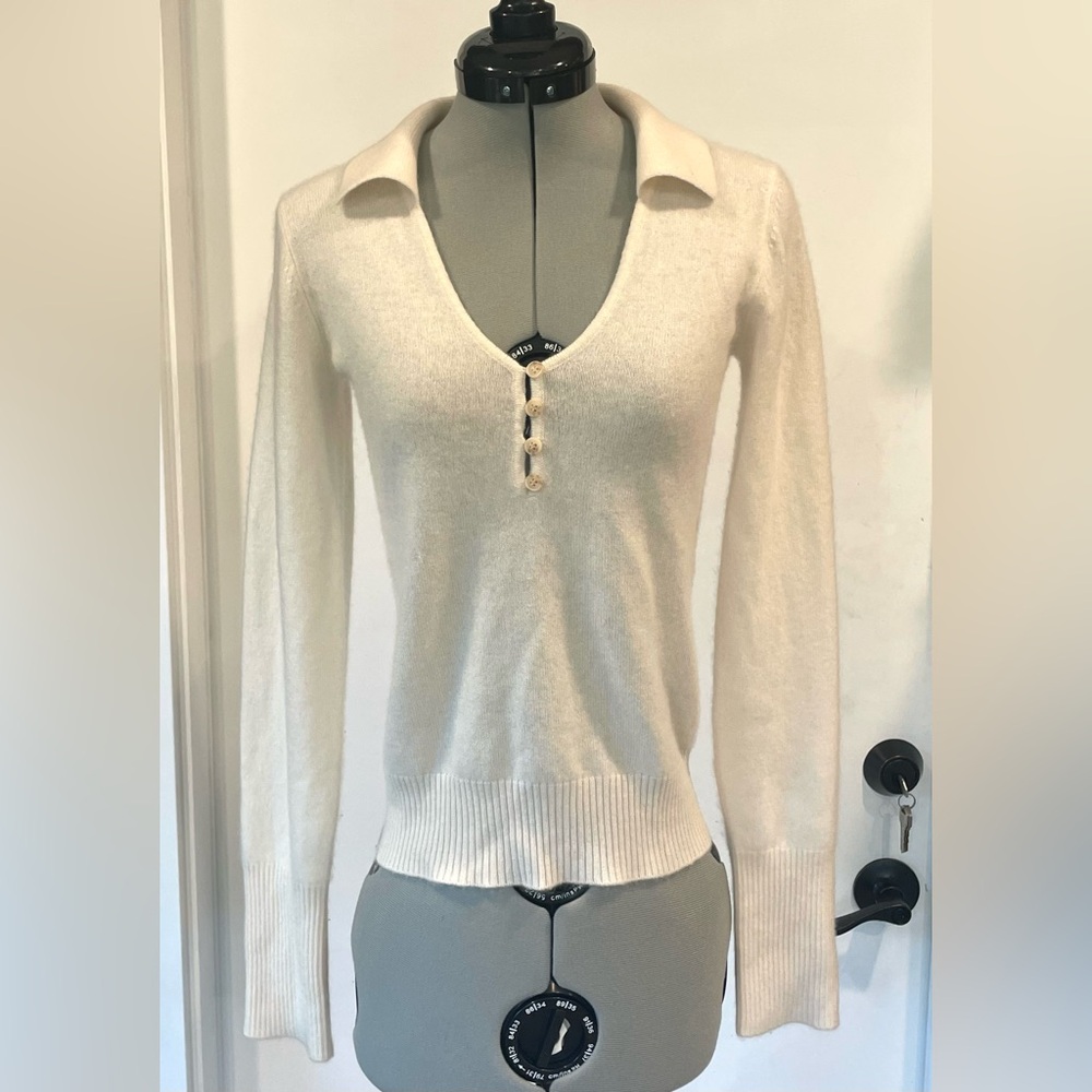 NAADAM Cashmere Buttoned V-Neck Sweater, Cream, XS - Picture 3 of 16